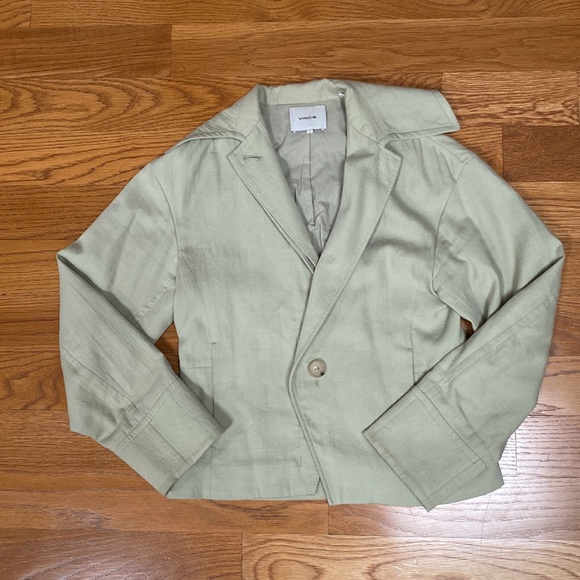 Vince Light Green Cotton Blazer Size 4 - Picture 2 of 5